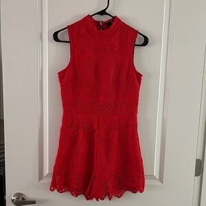 Red Lace Sleeveless Romper